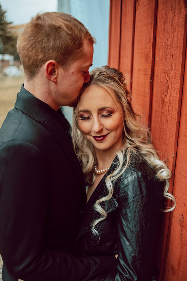 wedding couple in black leather